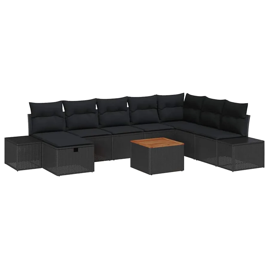 Ensemble de canapé de jardin avec coussin 9 pcs Noir Poly rotin - 2