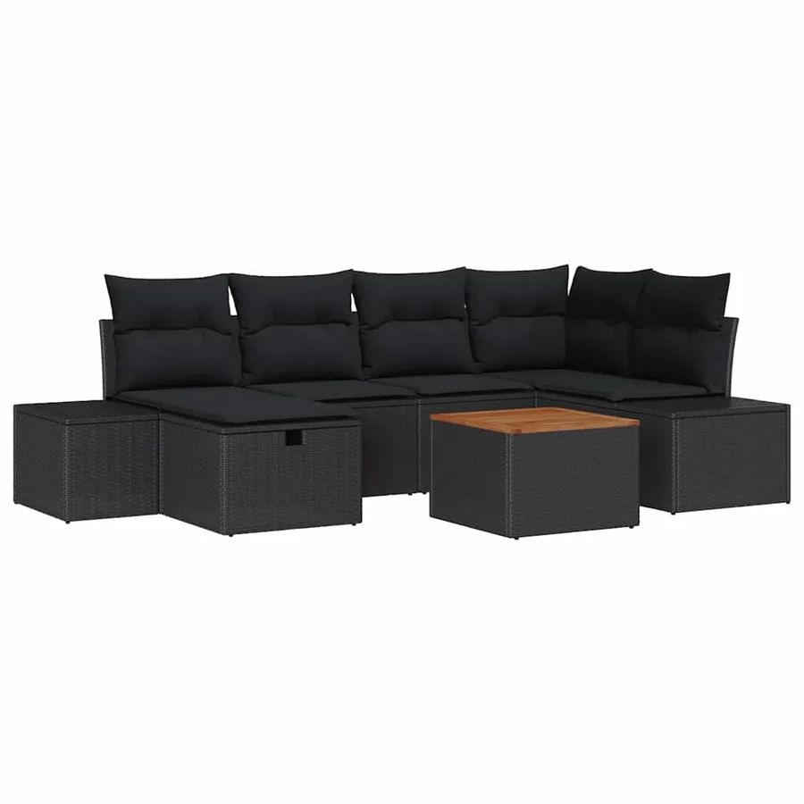 Ensemble de canapé de jardin avec coussin 7 pcs Noir Poly rotin - 2