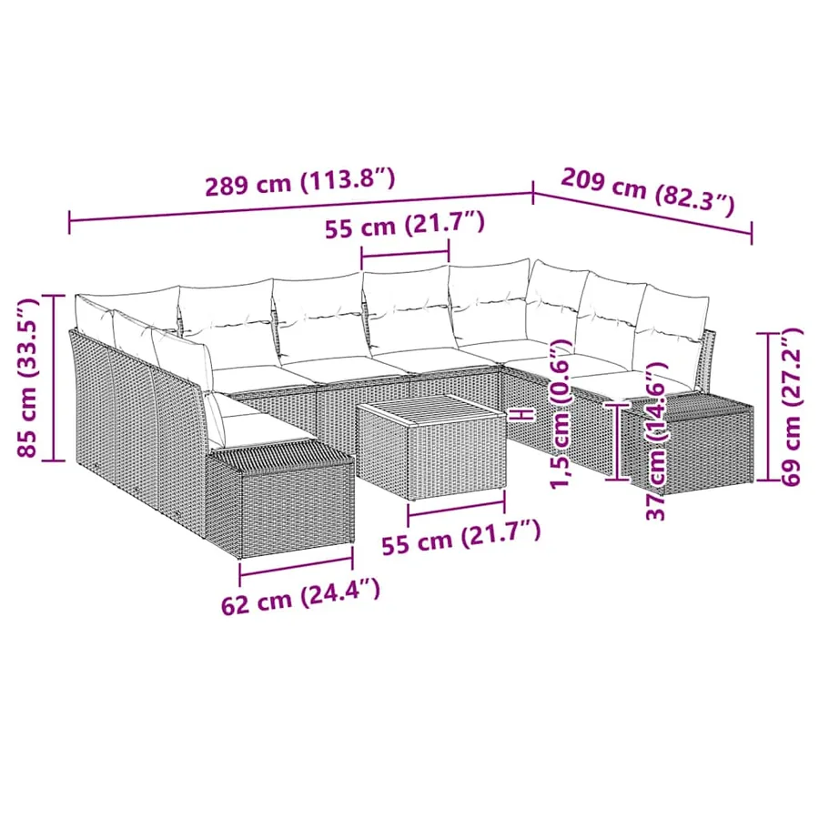 Ensemble de canapé de jardin avec stockage 10 pcs Noir - 13