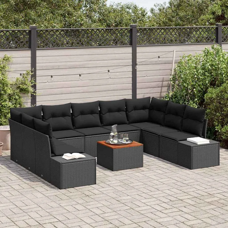 Ensemble de canapé de jardin avec stockage 10 pcs Noir - 3