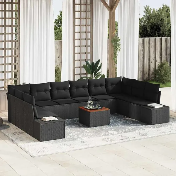Ensemble de canapé de jardin avec stockage 11 pcs Noir