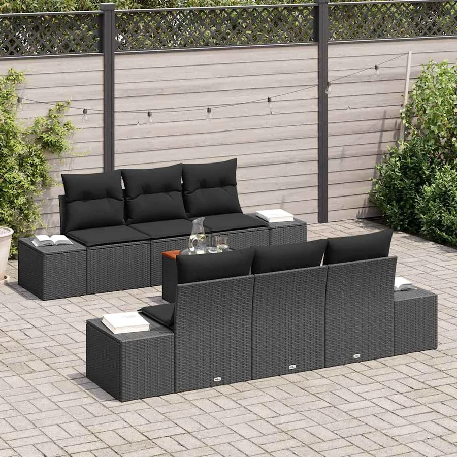 Ensemble de canapé de jardin avec stockage 7 pcs Noir polyrotin