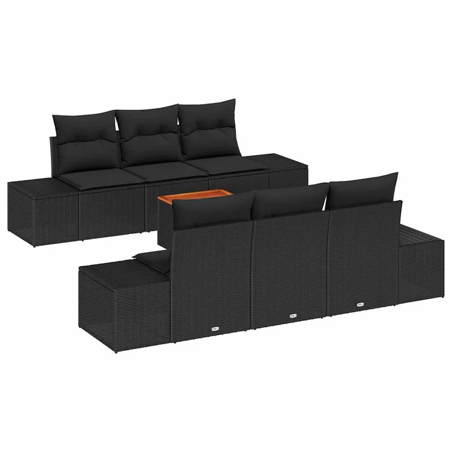 Ensemble de canapé de jardin avec stockage 7 pcs Noir polyrotin - 2