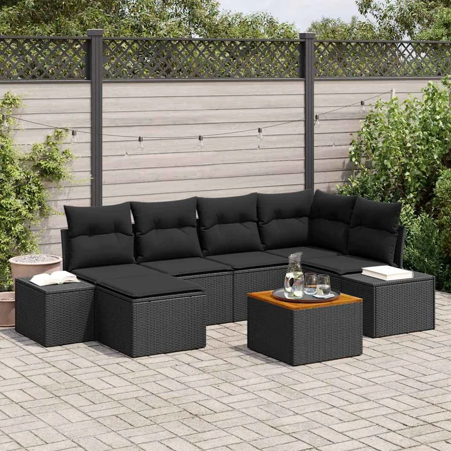 Ensemble de canapé de jardin 7 pcs Noir