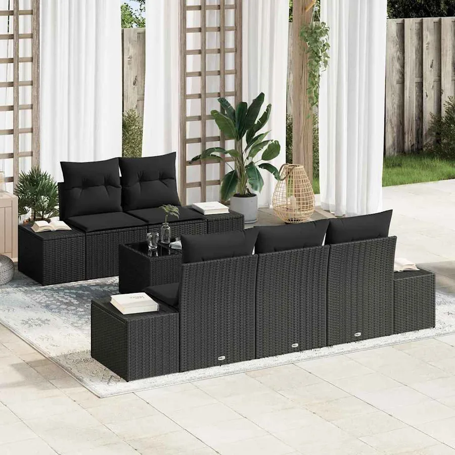 Ensemble de canapé de jardin avec coussin 6 pcs Noir polyrotin