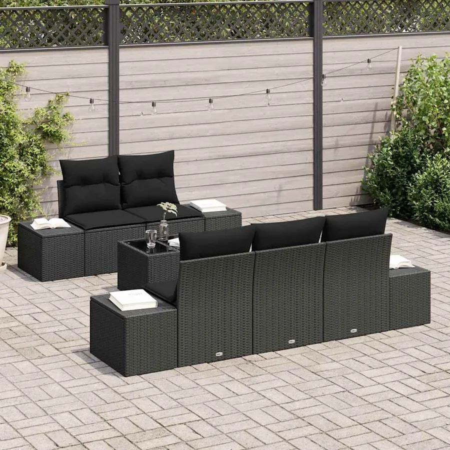 Ensemble de canapé de jardin avec coussin 6 pcs Noir polyrotin - 3