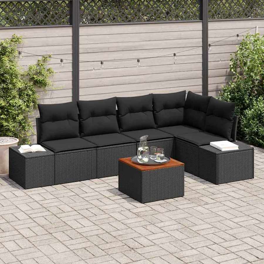 Ensemble de canapé de jardin avec stockage 6 pcs Noir polyrotin