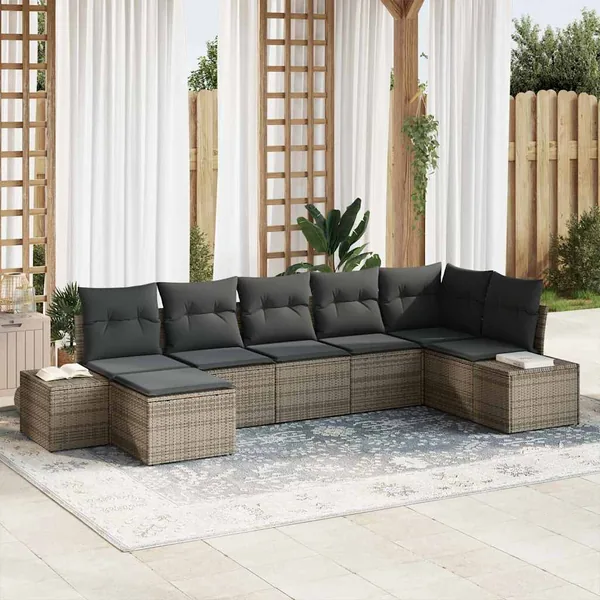 Ensemble de canapé de jardin avec coussin 7 pcs Gris Poly rotin