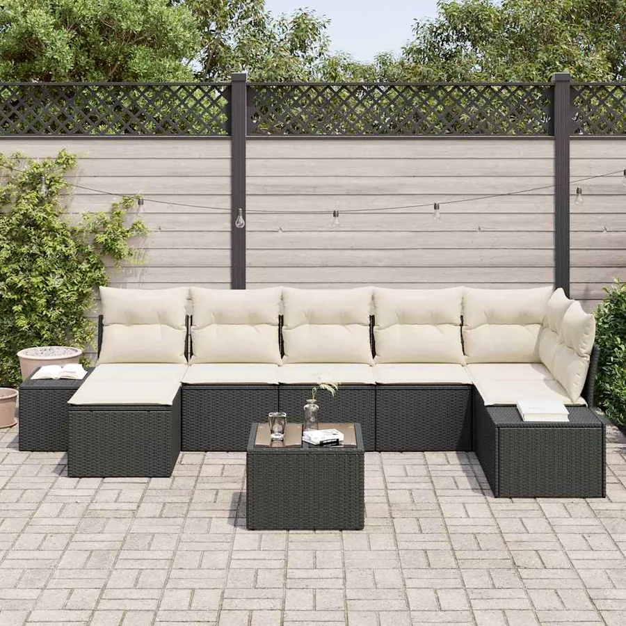 Ensemble de canapé de jardin avec coussin 7 pcs Noir polyrotin - 3