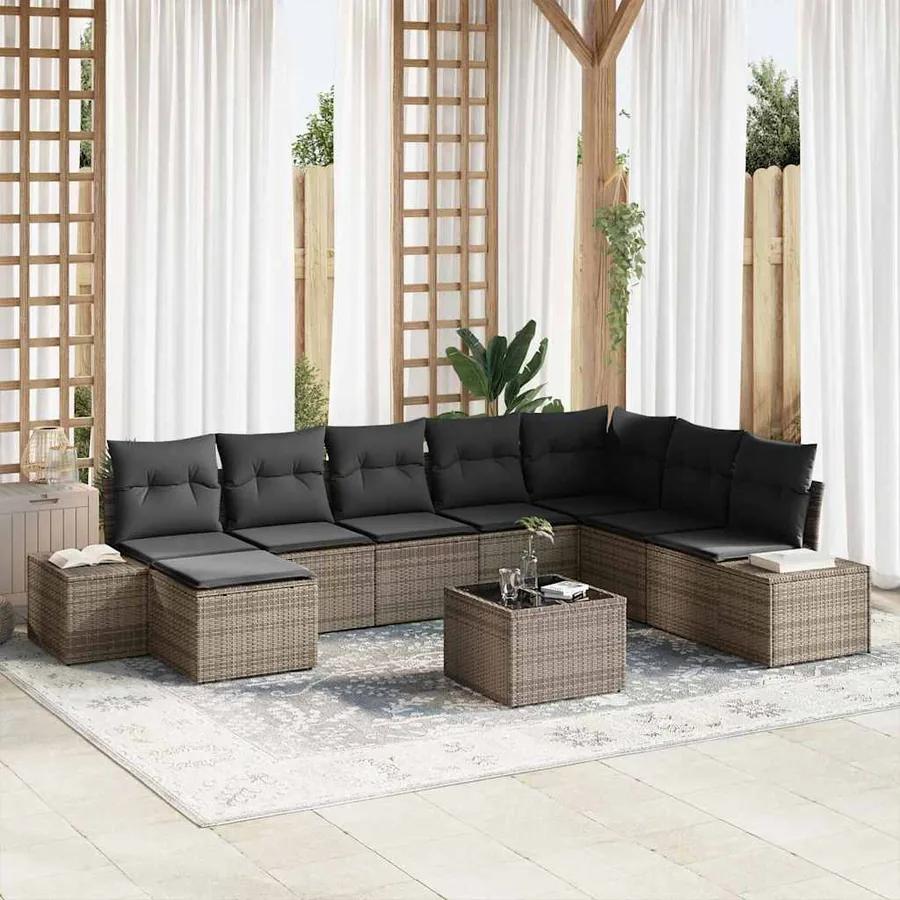 Ensemble de canapé de jardin avec coussin 8 pcs Gris polyrotin
