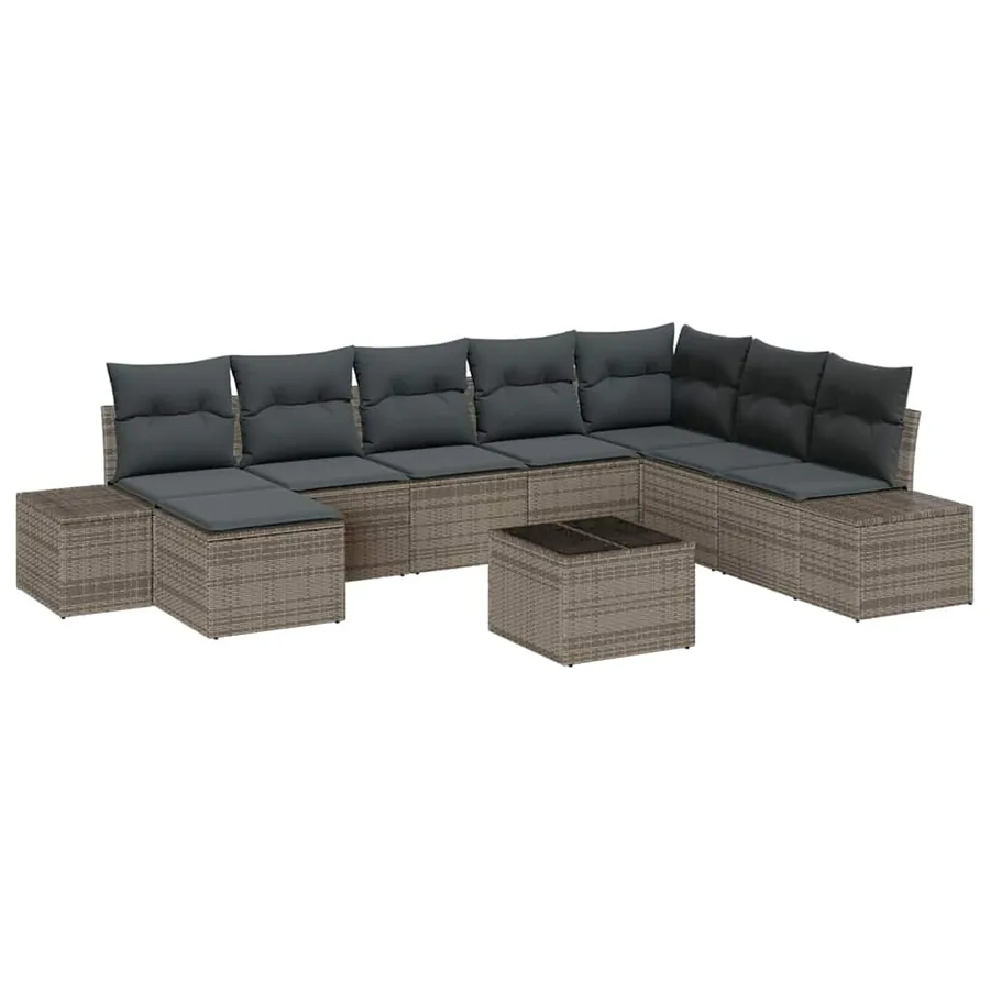 Ensemble de canapé de jardin avec coussin 8 pcs Gris polyrotin - 2