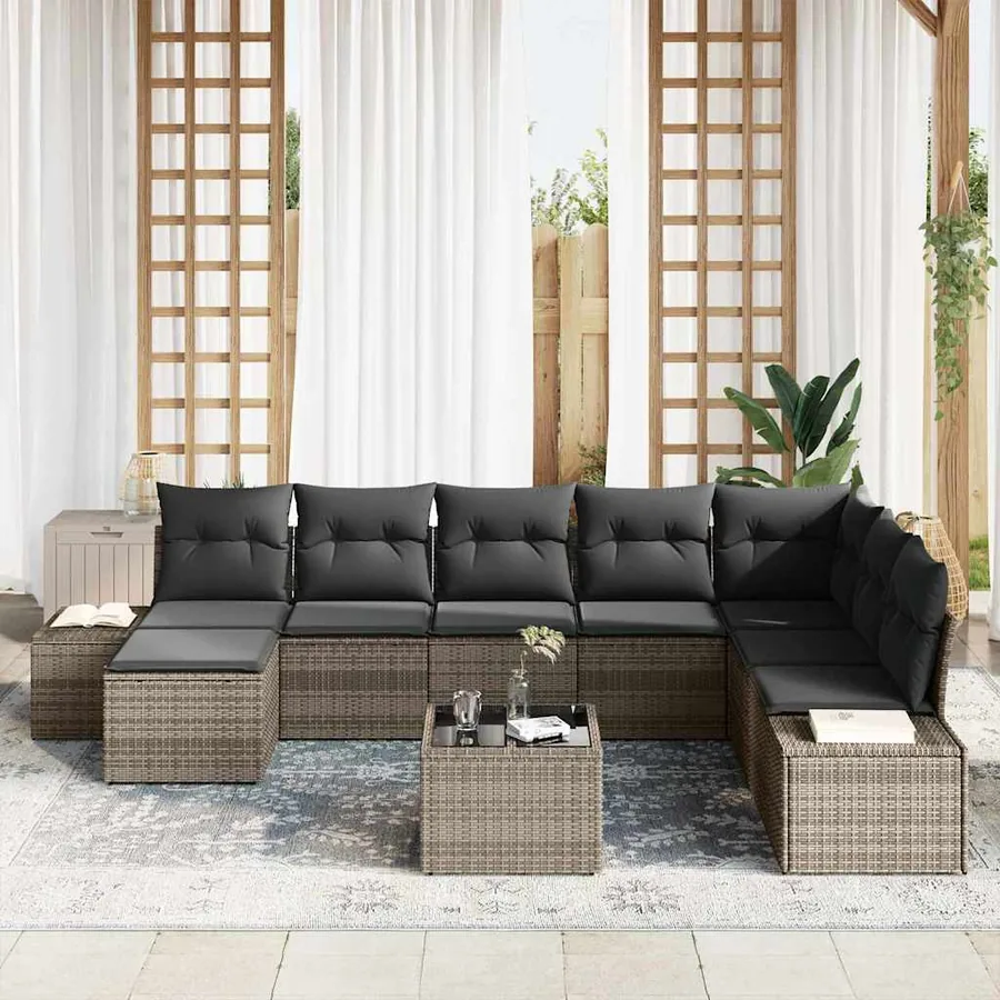 Ensemble de canapé de jardin avec coussin 8 pcs Gris polyrotin - 3