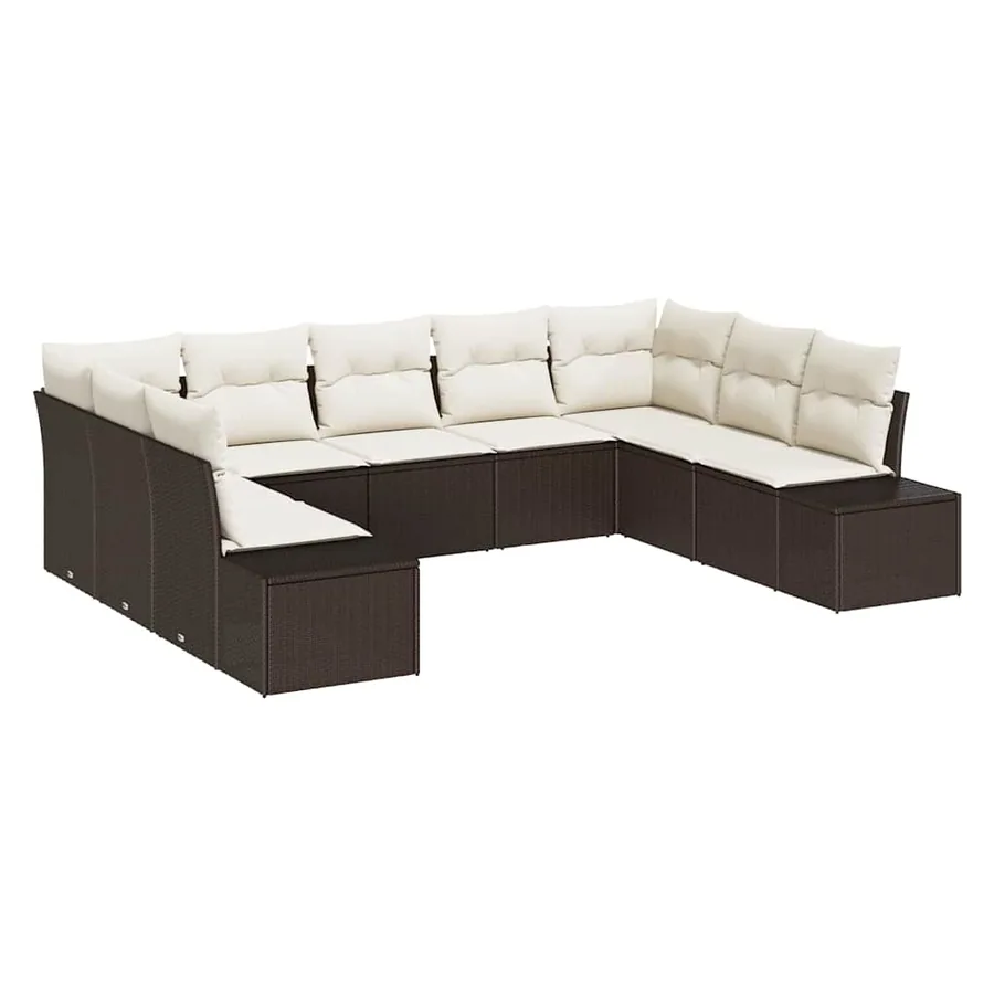 Ensemble de canapé de jardin 9 pcs Marron et Crème Polyrotin - 2