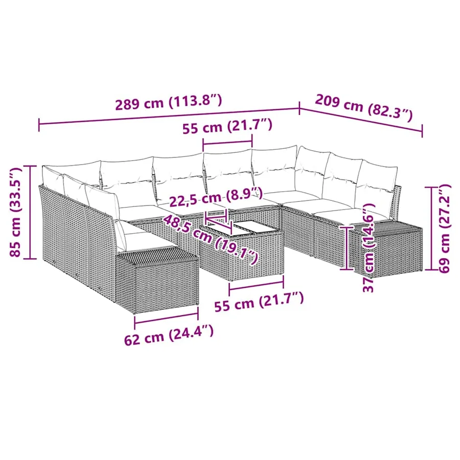 Ensemble de canapé de jardin 9 pcs Beige et crème Polyrotin - 13