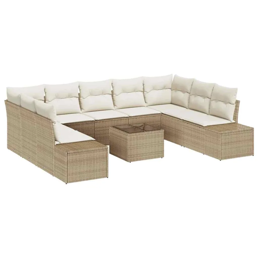 Ensemble de canapé de jardin 9 pcs Beige et crème Polyrotin - 2