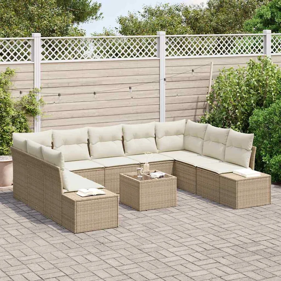 Ensemble de canapé de jardin 9 pcs Beige et crème Polyrotin - 3
