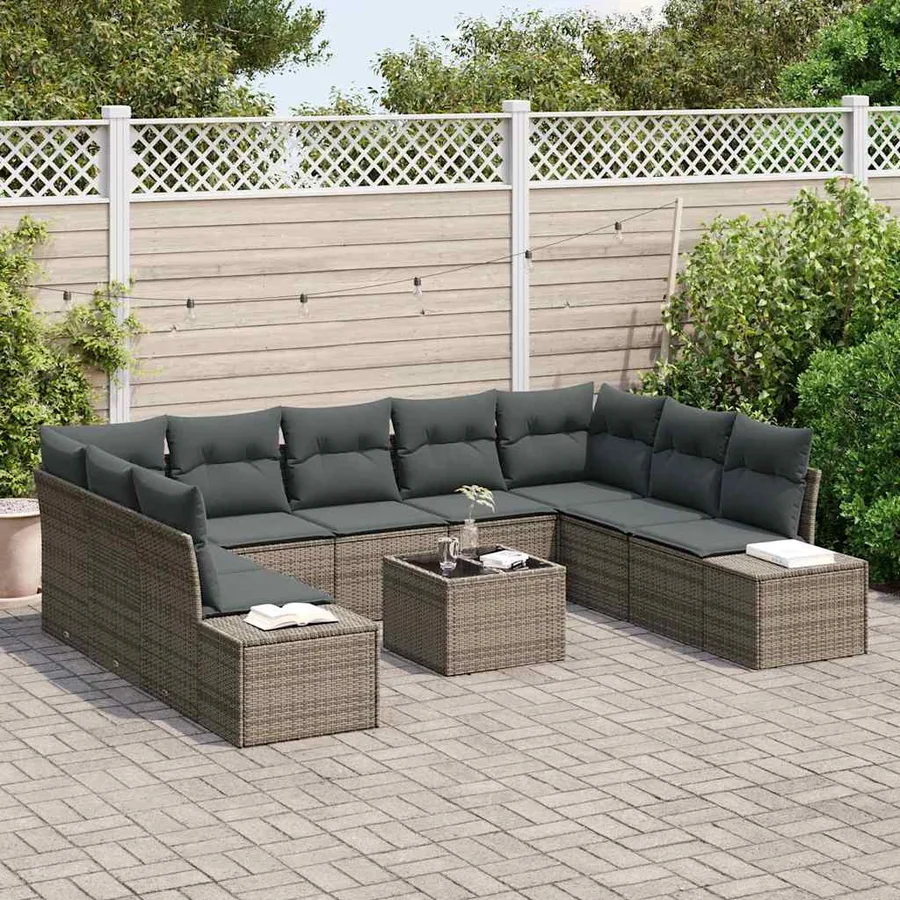 Ensemble de canapé de jardin avec coussin 9 pcs Gris Polyrotin - 3