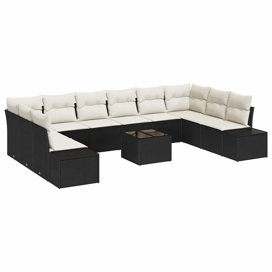 Ensemble de canapé de jardin 10 pcs Noir et Crème Polyrotin - 2