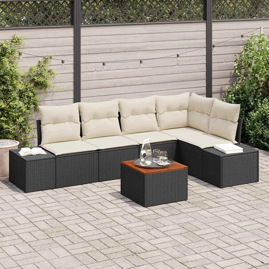 Ensemble de canapé de jardin 6 pcs Noir et Crème polyrotin