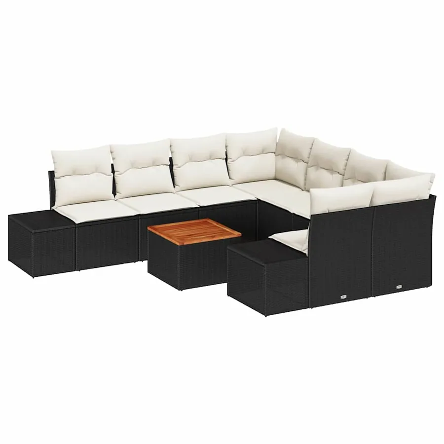 Ensemble de canapé de jardin 9 pcs Noir et Crème polyrotin - 2