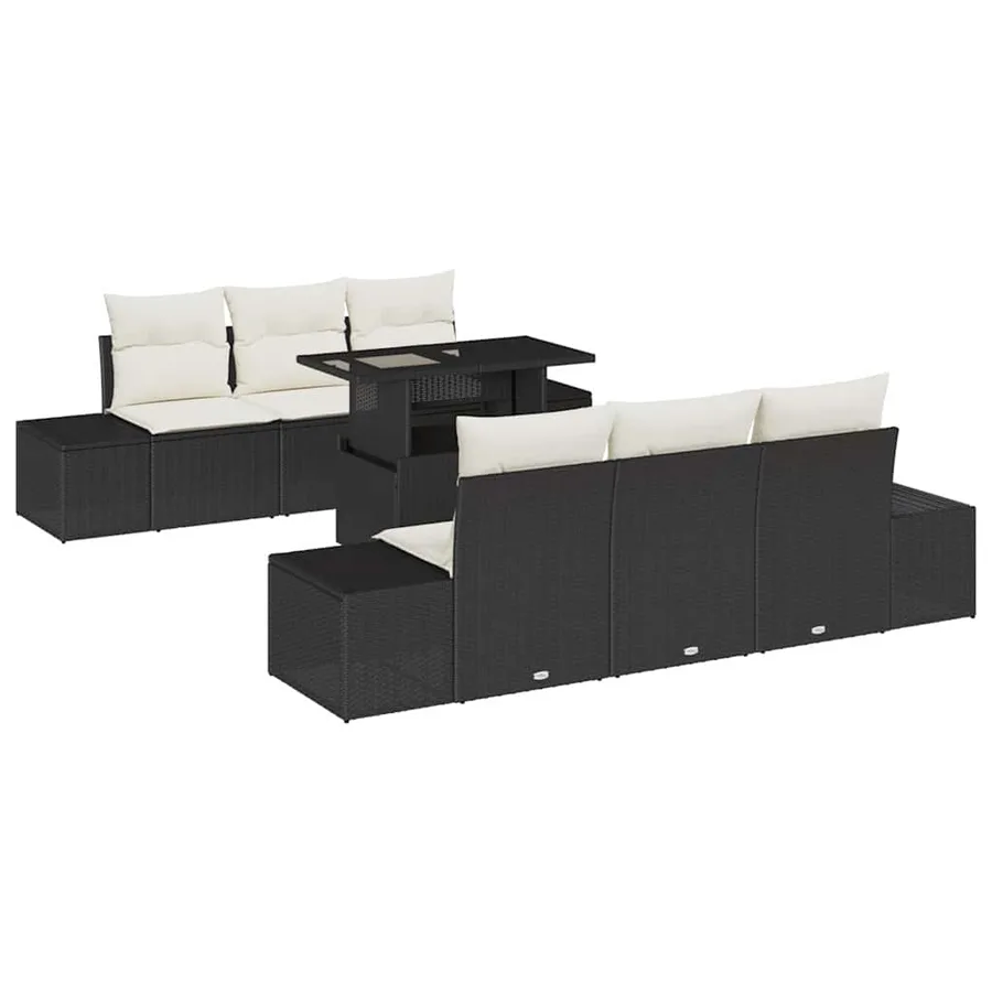 Ensemble de canapé de jardin avec coussin 7 pcs Noir et Crème - 2