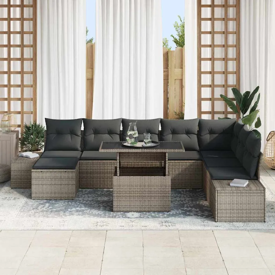 Ensemble de canapé de jardin 9 pcs Gris Poly rotin - 3