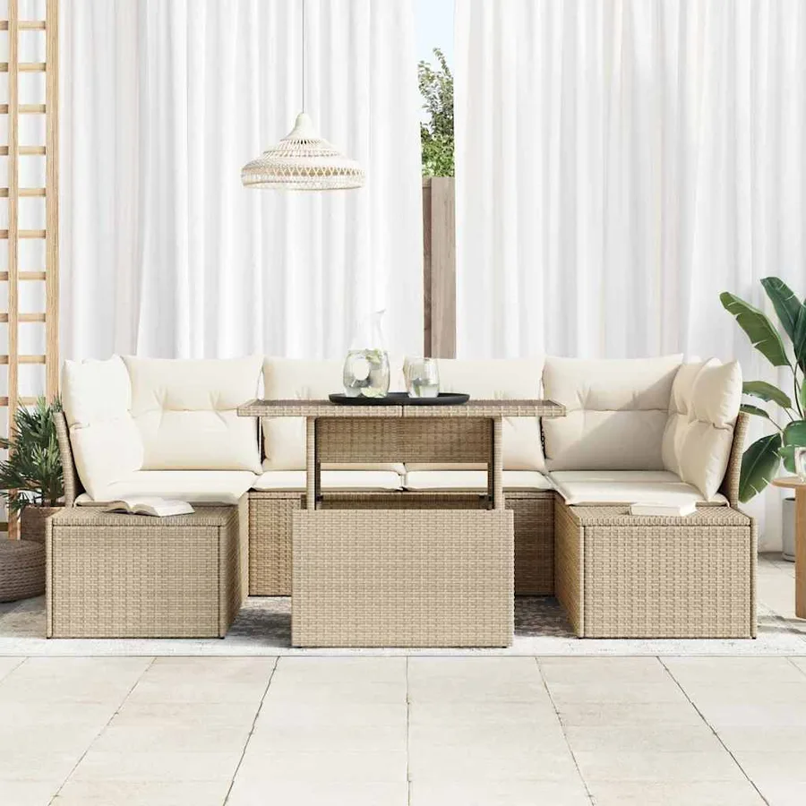 Ensemble de canapé de jardin avec coussin 7 pcs Beige et crème - 3