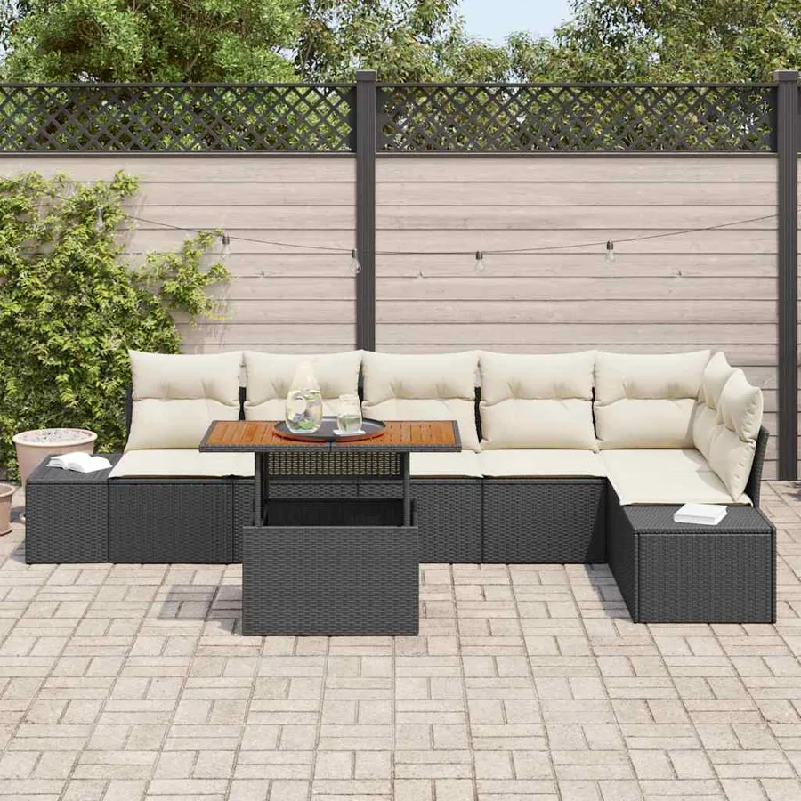 Ensemble de canapé de jardin 7 pcs Noir Poly rotin - 3