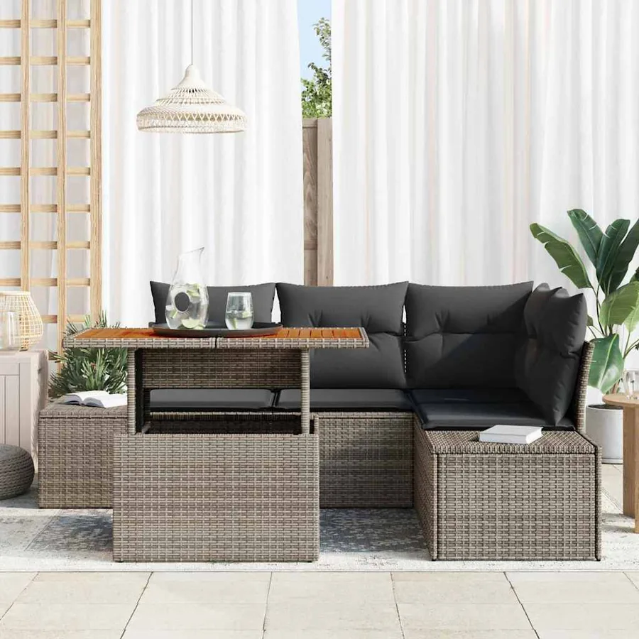 Ensemble de canapé de jardin 5 pcs Gris Poly rotin - 3