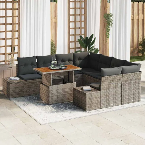 Ensemble de canapé de jardin 9 pcs Gris Poly rotin