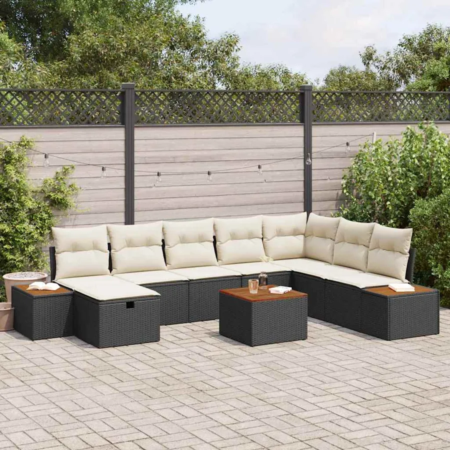 Ensemble de canapé de jardin avec coussin 9 pcs Noir polyrotin