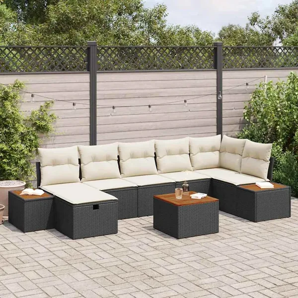 Ensemble de canapé de jardin avec coussin 8 pcs Noir polyrotin