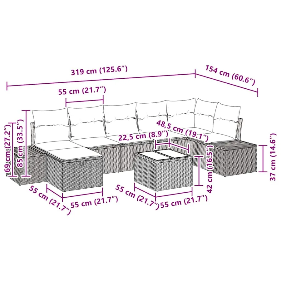 Ensemble de Canapés avec coussin 8 pcs polyrotin - 15