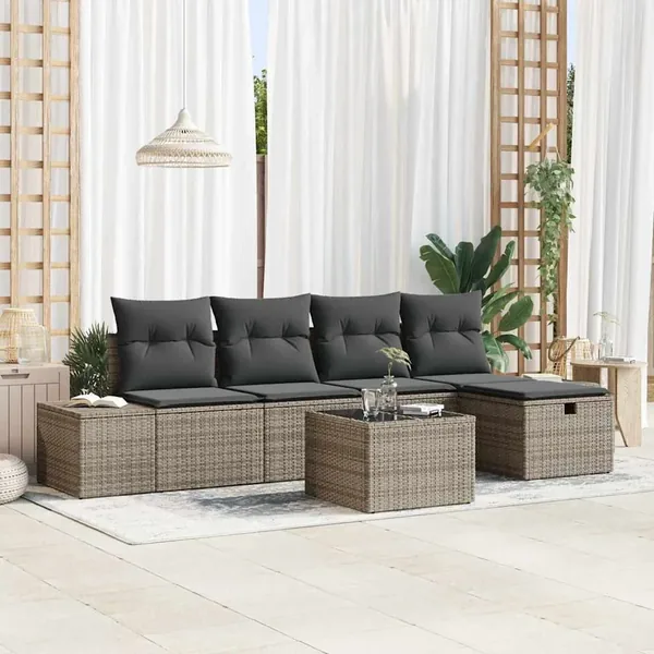 Ensemble de Canapés avec coussin 5 pcs polyrotin