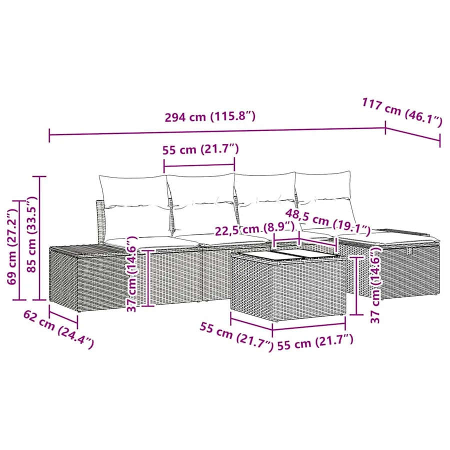 Ensemble de Canapés avec coussin 5 pcs polyrotin - 15