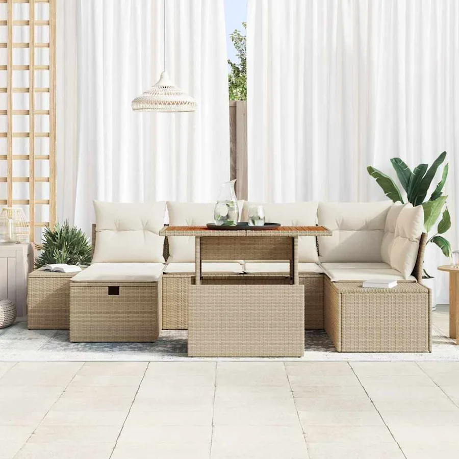 Ensemble de canapé de jardin 7 pcs Beige polyrotin - 3