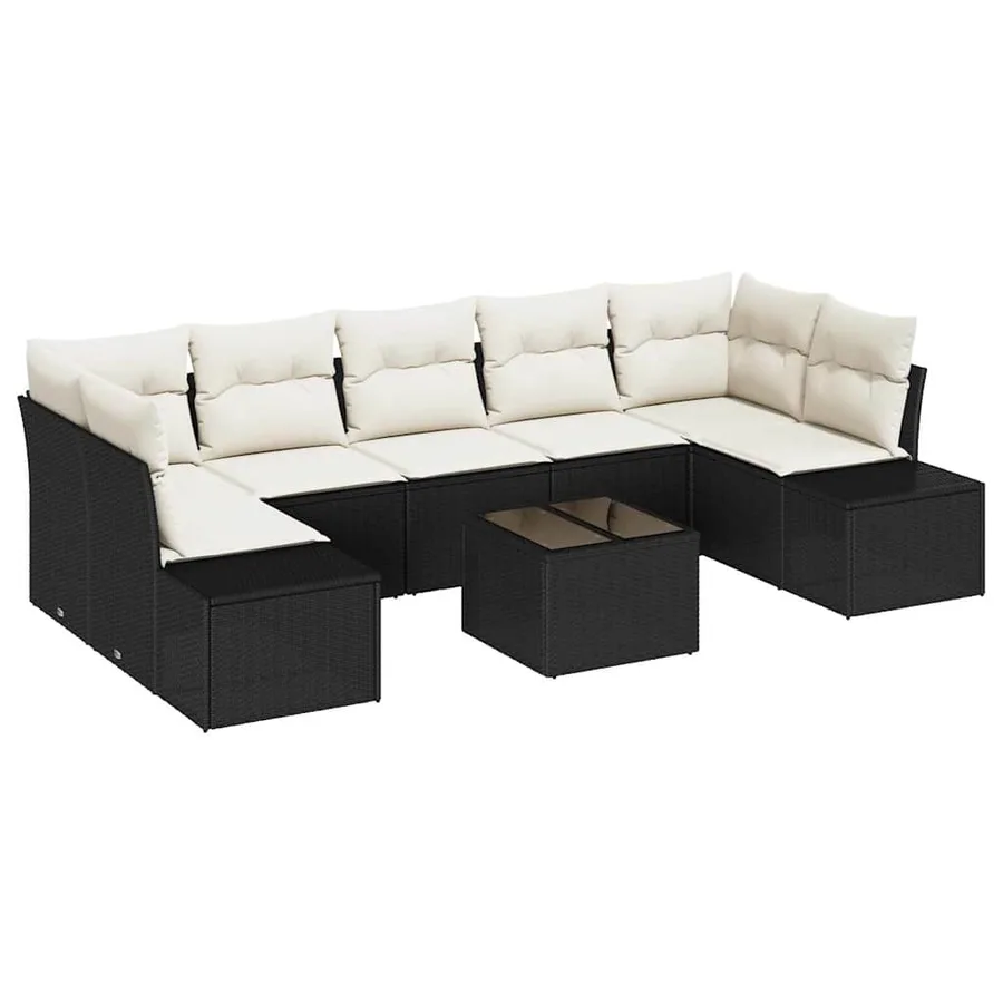Ensemble de canapé de jardin 8 pcs Noir et Crème polyrotin - 2