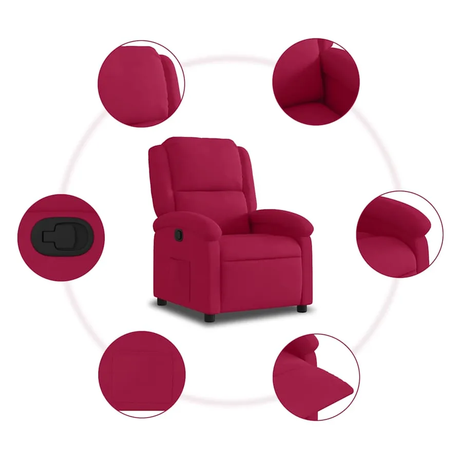 Fauteuil inclinable rouge bordeaux velours - 7