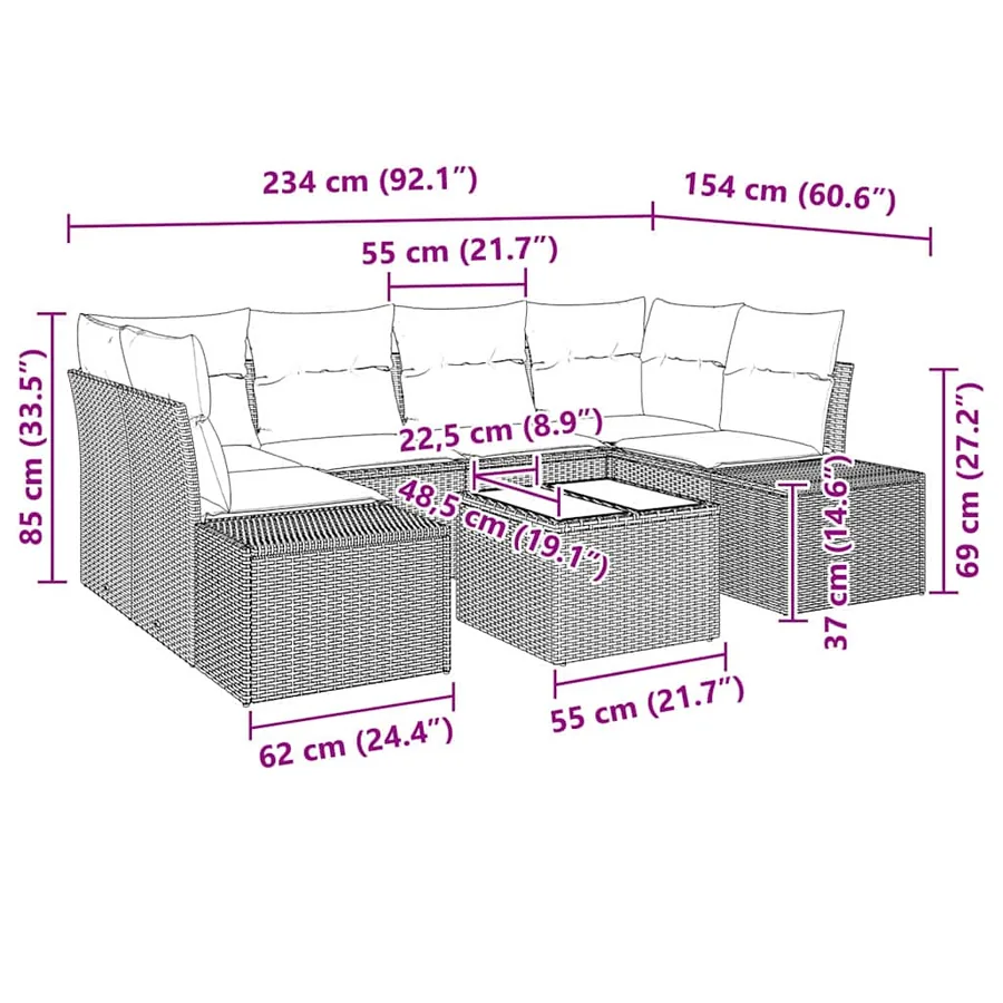 Ensemble de canapé de jardin 8 pcs Marron et Crème polyrotin - 13