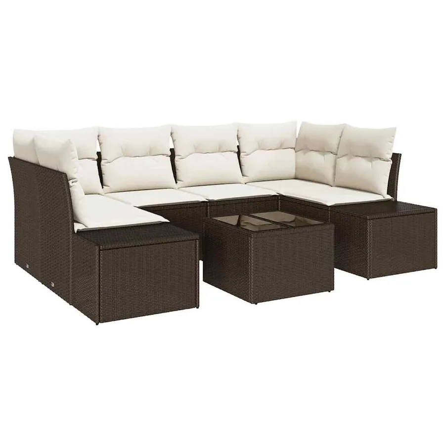 Ensemble de canapé de jardin 8 pcs Marron et Crème polyrotin - 2