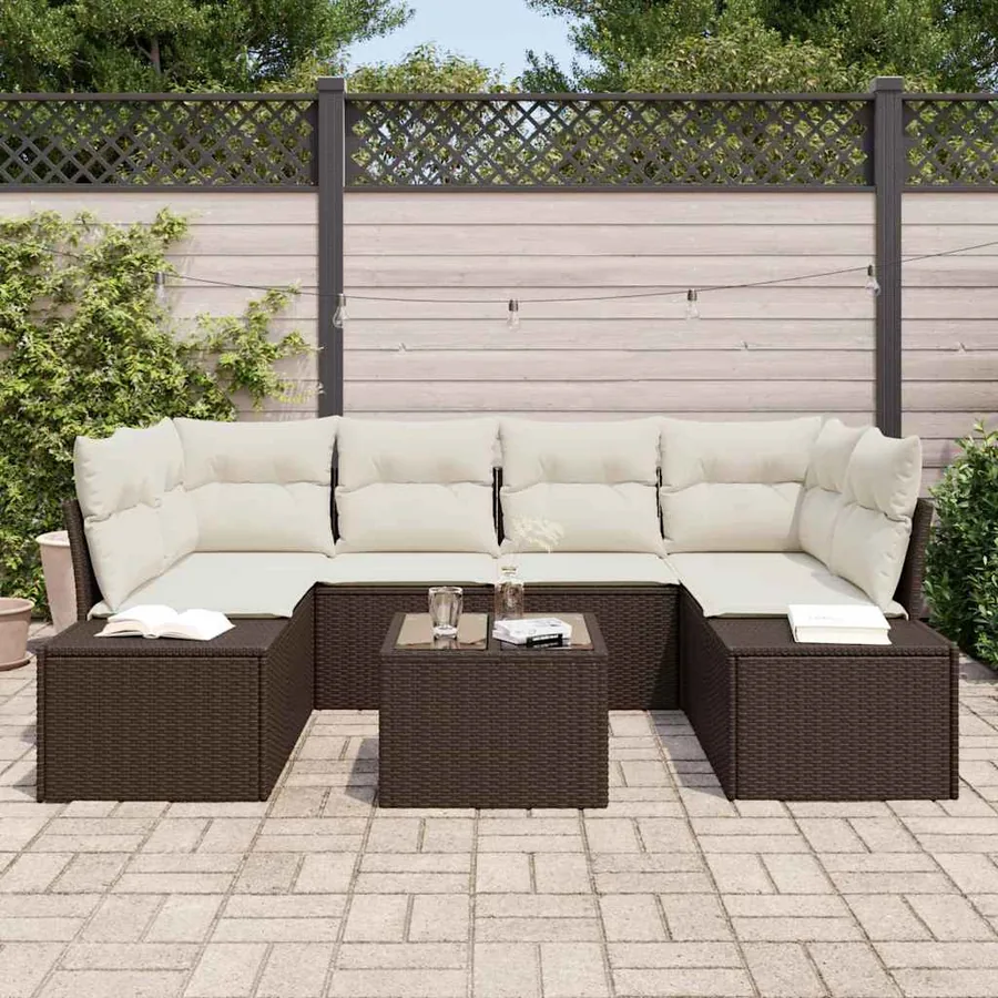 Ensemble de canapé de jardin 8 pcs Marron et Crème polyrotin - 3