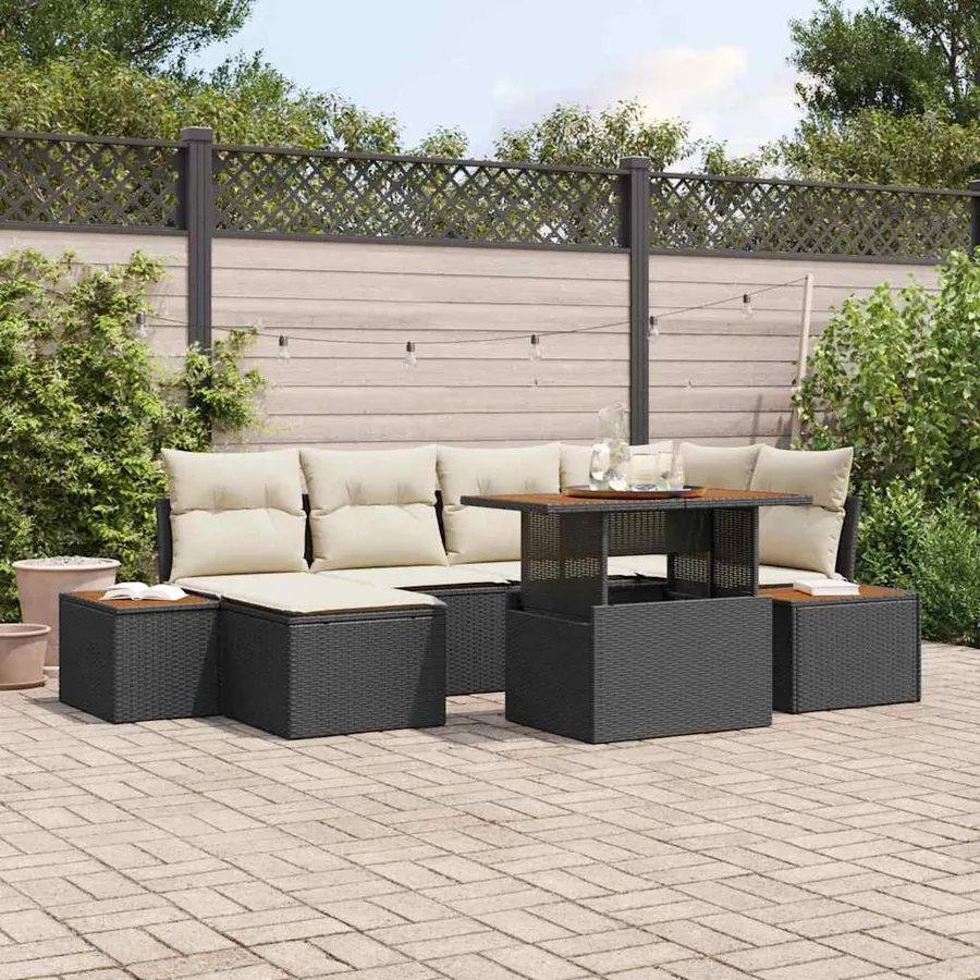 Ensemble de canapé de jardin 7 pcs Noir et Beige