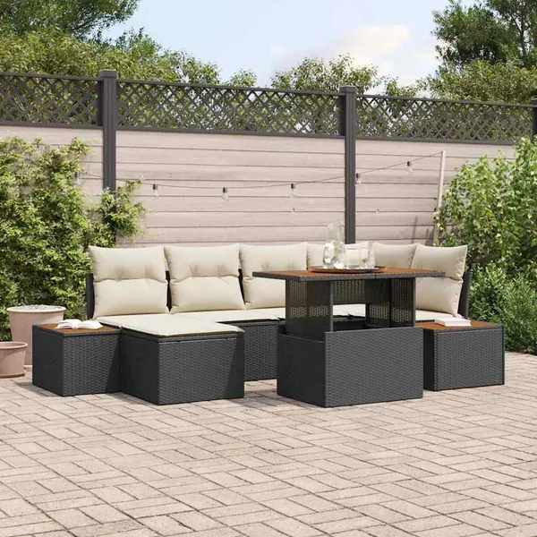 Ensemble de canapé de jardin 7 pcs Noir et Beige