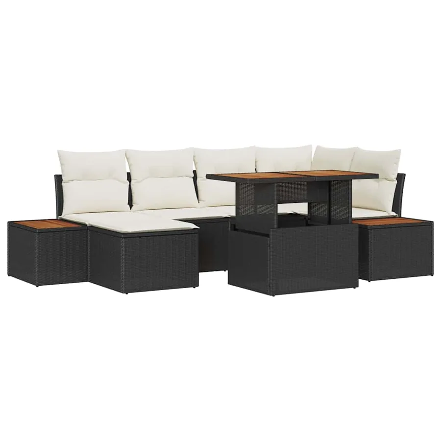 Ensemble de canapé de jardin 7 pcs Noir et Beige - 2