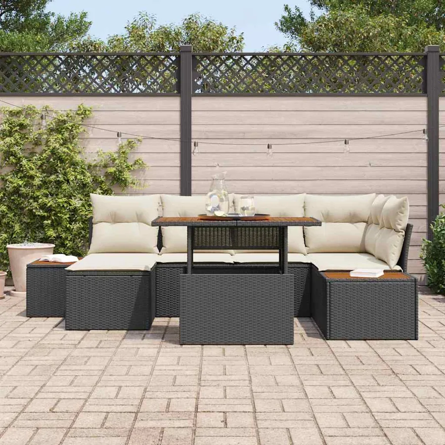 Ensemble de canapé de jardin 7 pcs Noir et Beige - 3