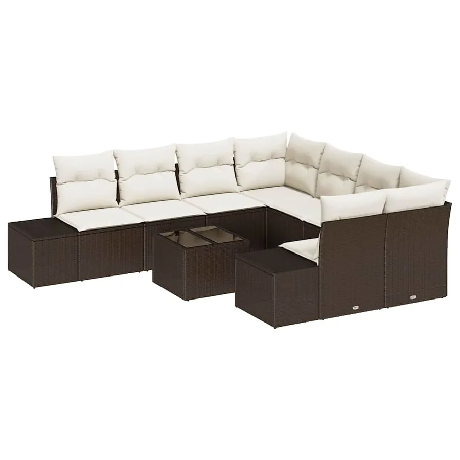 Ensemble de canapé de jardin 9 pcs Marron et Crème polyrotin - 2
