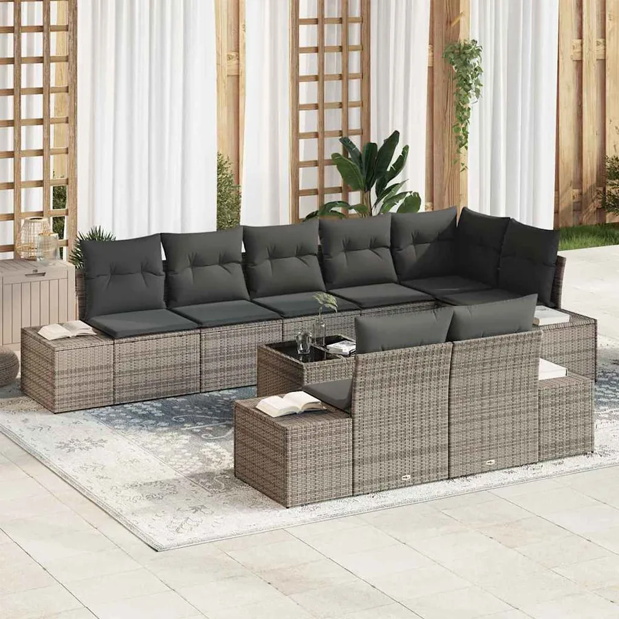 Ensemble de canapé de jardin avec stockage Gris Poly rotin