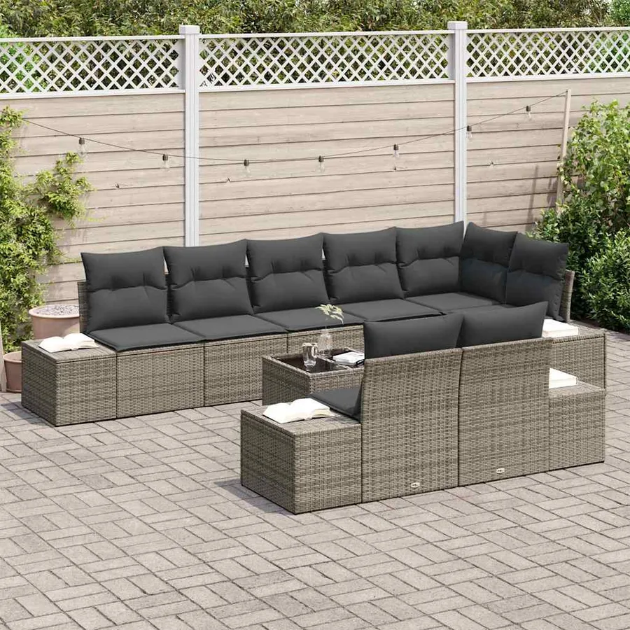 Ensemble de canapé de jardin avec stockage Gris Poly rotin - 3