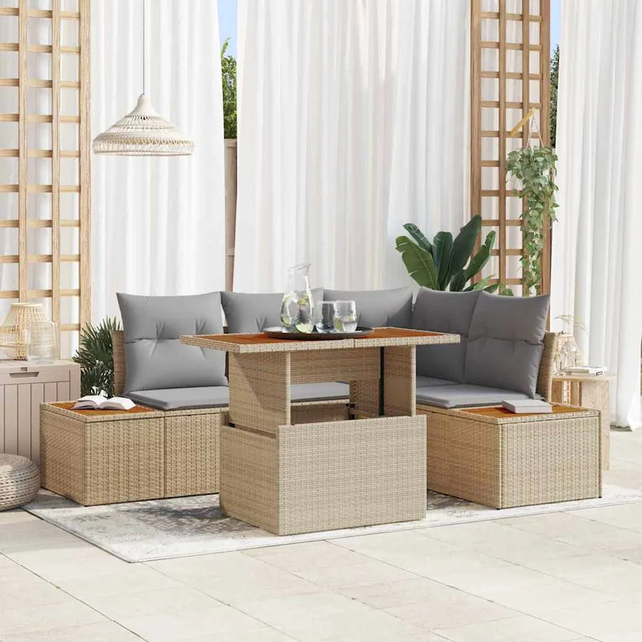 Ensemble de canapé de jardin 5 pc Beige et gris