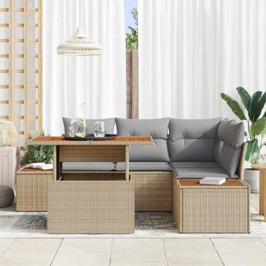 Ensemble de canapé de jardin 5 pc Beige et gris - 3